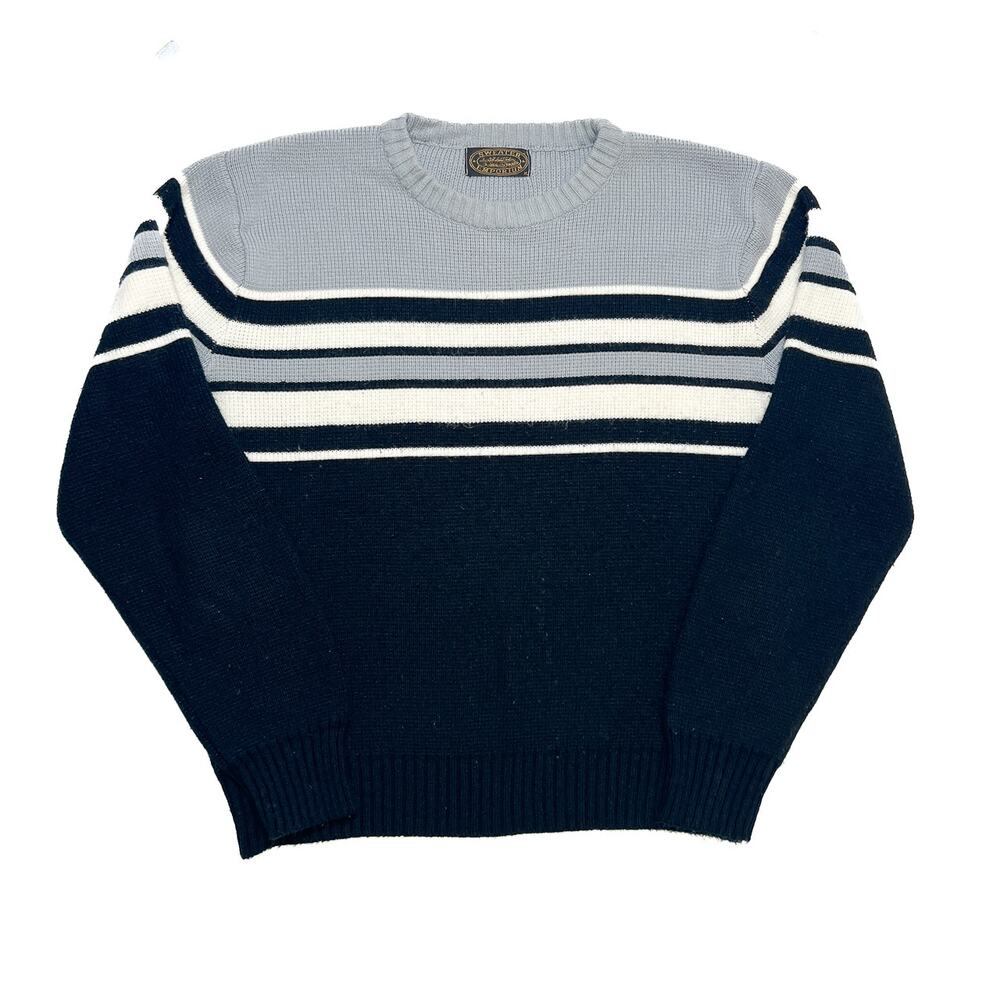 Sweater Emporium Vintage Striped Sweater Knit Long Sleeve Gray Black Mens XL 80s